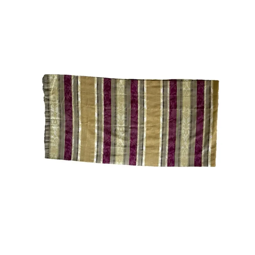 Pair Vintage Striped Valances Maroon Tan Green Jacquard Print Curtains Short 2